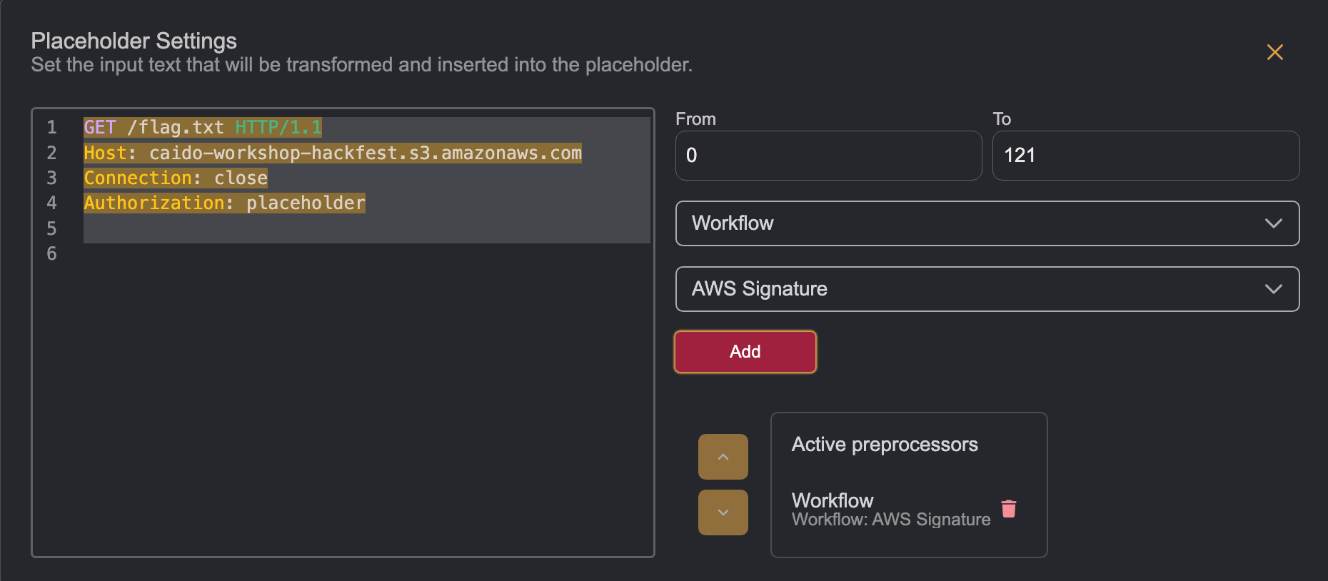 Placeholder settings