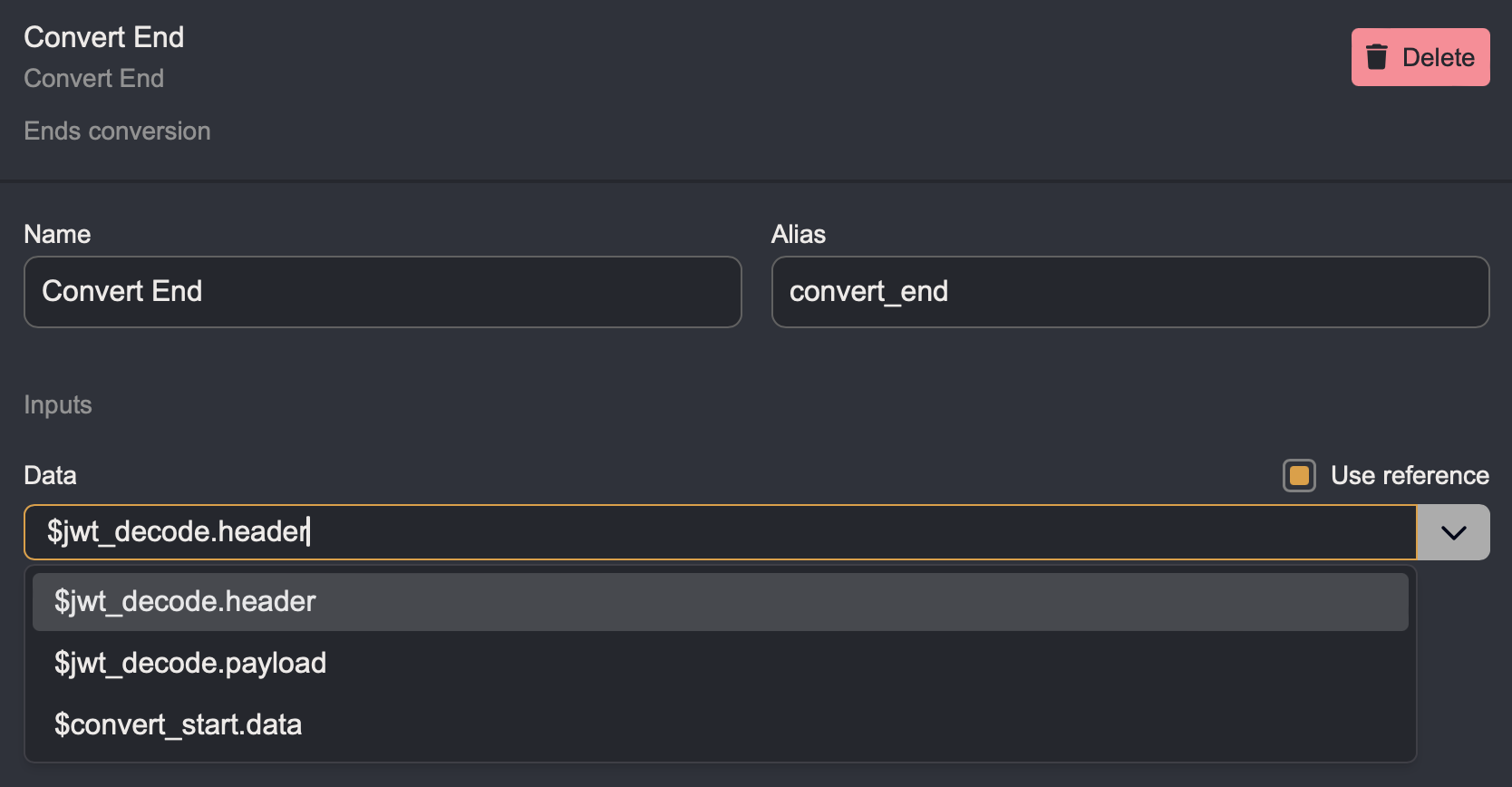 Selection of convert end input