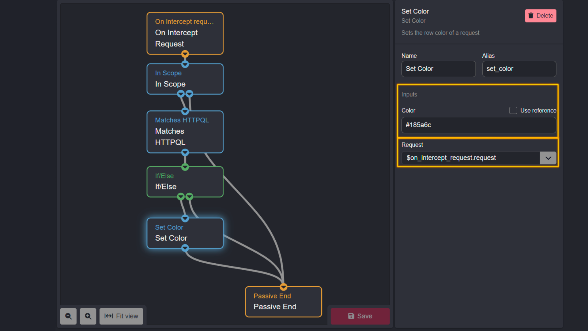 Set Color Node in example Passive Workflow.